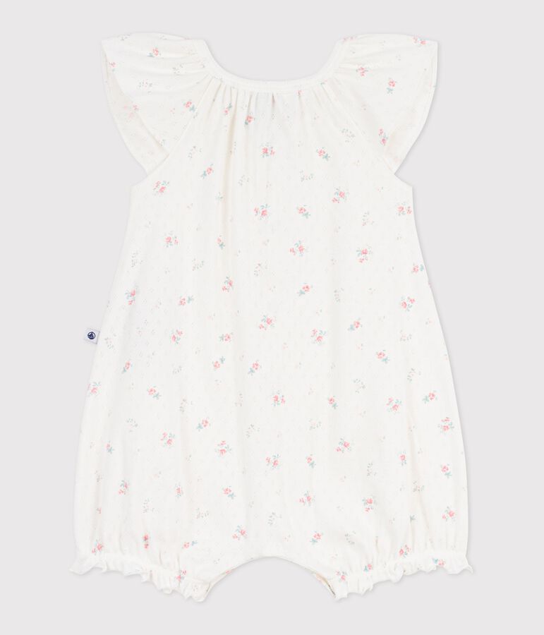 Combinaison courte b&eacute;b&eacute; en coton fleuri blanc/multicouleur