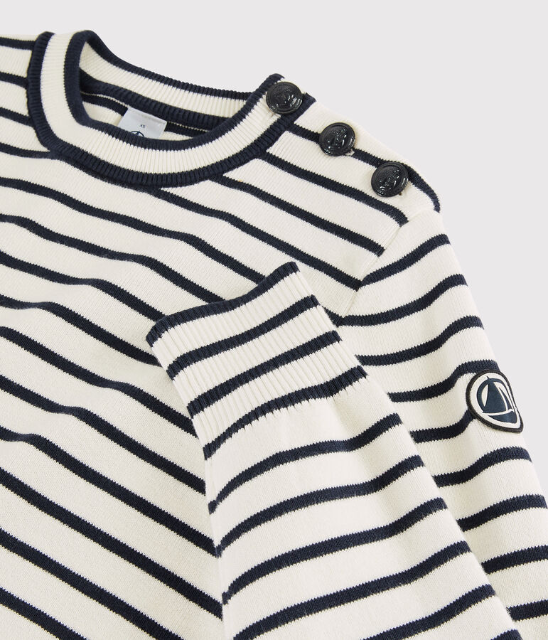 Pull marin en coton Femme blanc MARSHMALLOW/bleu SMOKING