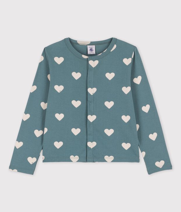 Cardigan met print voor meisjes in katoen groen/ecru
