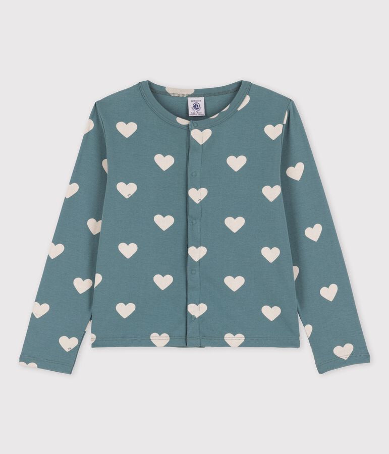 Cardigan imprim&eacute; en coton enfant fille vert BRUT/blanc AVALANCHE
