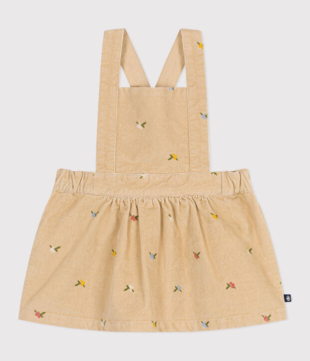 Robe b&eacute;b&eacute; en velours c&ocirc;tel&eacute; brod&eacute; de fleurs beige/multicouleur