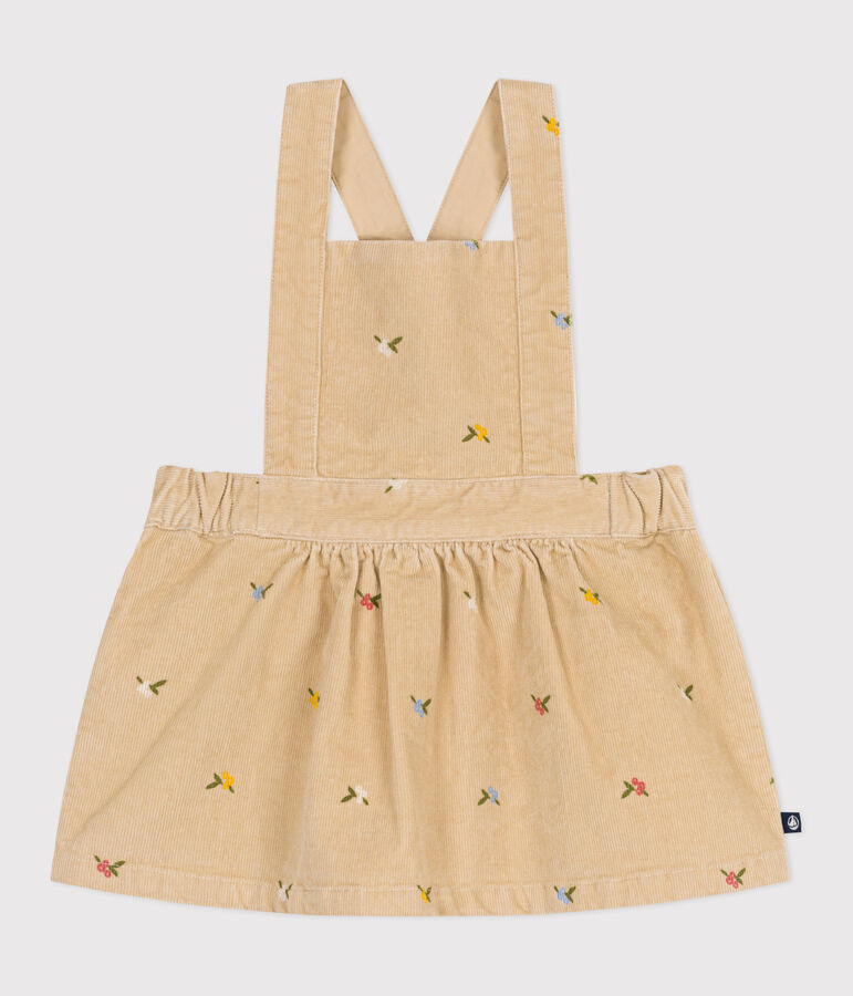 Robe b&eacute;b&eacute; en velours c&ocirc;tel&eacute; brod&eacute; de fleurs beige/multicouleur