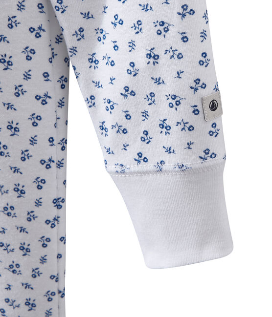 Pyjama combinaison fille imprimé blanc ECUME/bleu BLEU