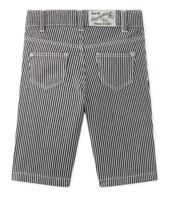 Gestreepte babybroek voor jongens blauw SMOKING/wit MARSHMALLOW