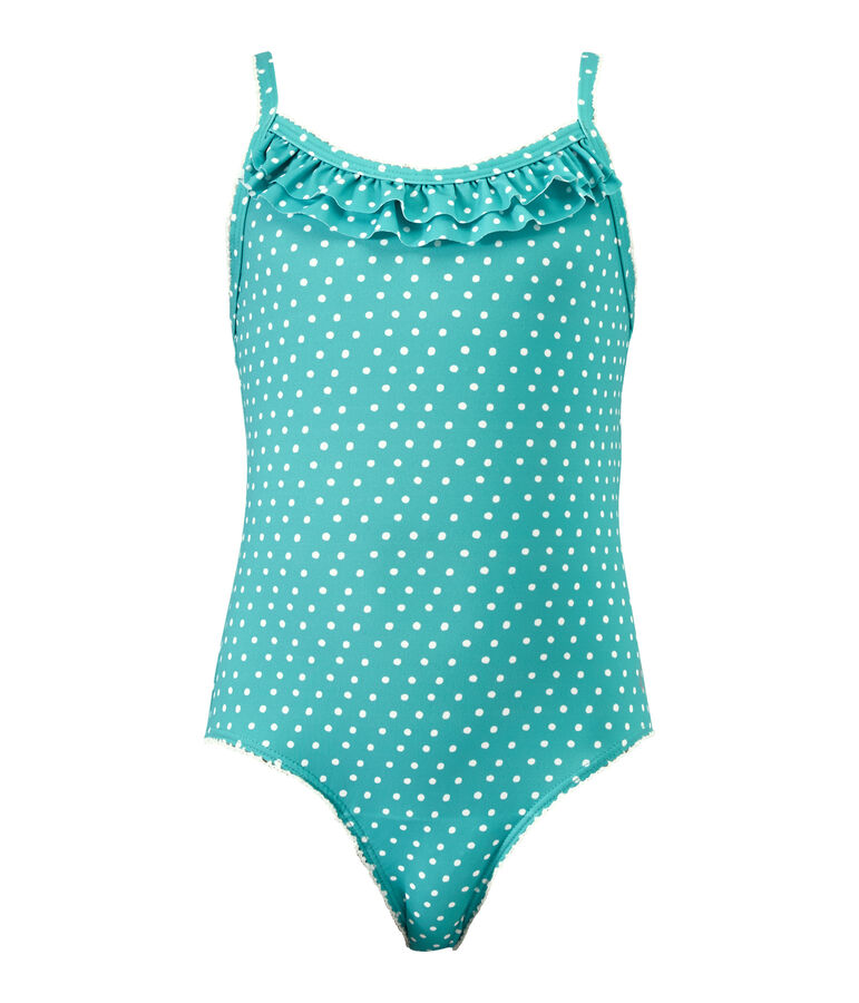 Maillot de bain fille 1 pi&egrave;ce &agrave; pois vert/blanc