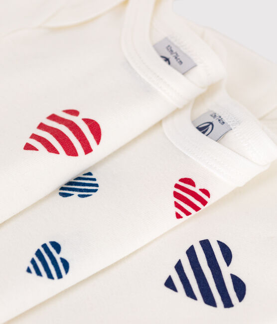 Set van 3 katoenen babybody's met korte mouwen en gestreepte hartjes variante 1