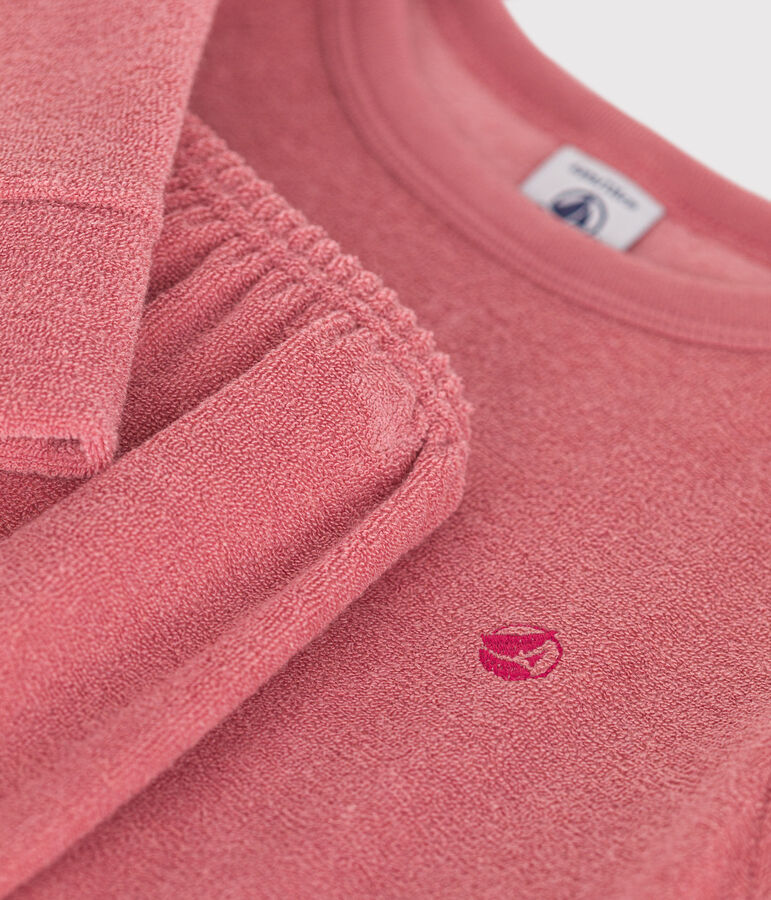 Effen kinderpyjama van geruwde boucl&eacute; badstof roze