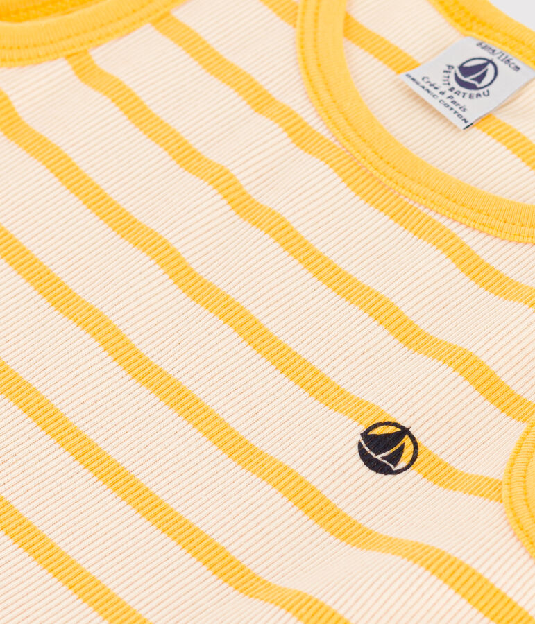 Robe sans manches en coton enfant fille &eacute;cru/jaune