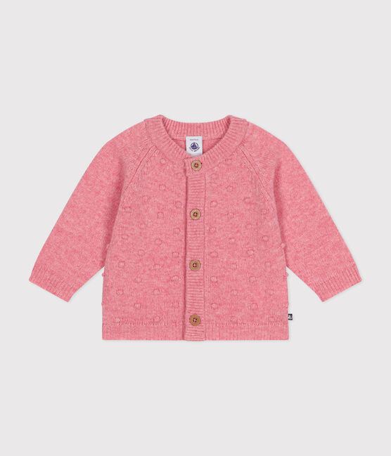 Cardigan en tricot contenant de la laine bébé rose ROSELINE CHINE