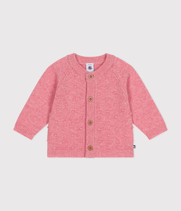 Babycardigan in tricot met wol roze
