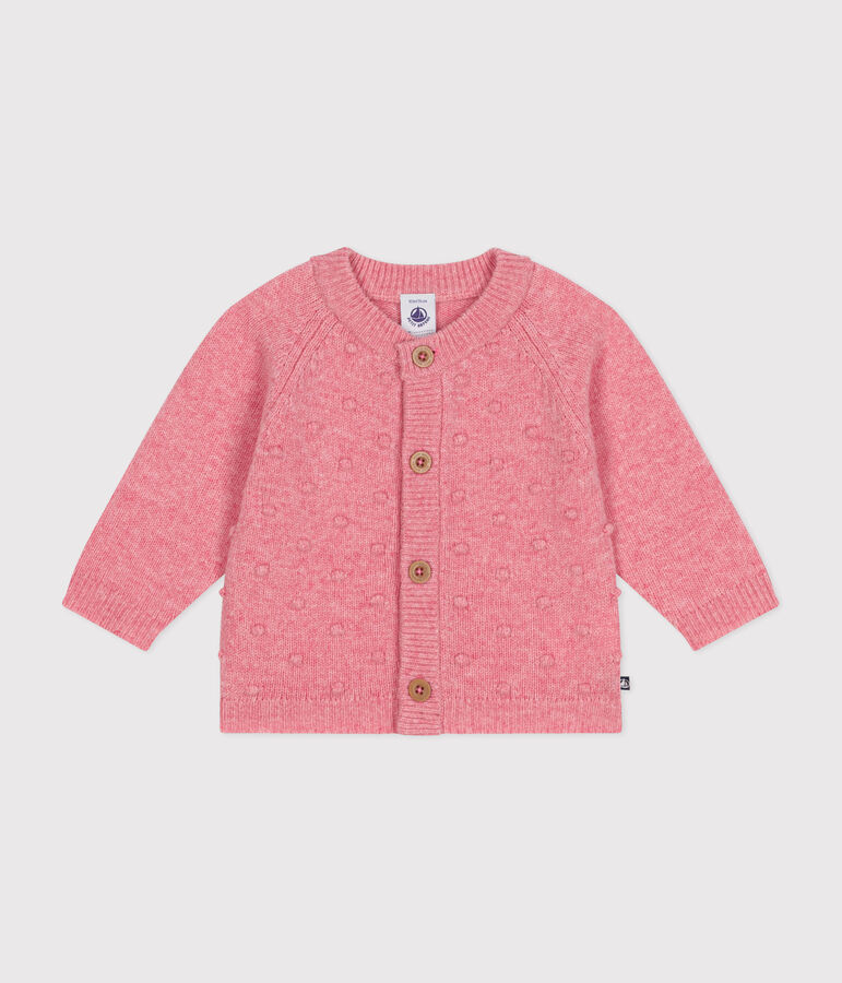 Babycardigan in tricot met wol roze