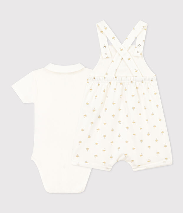 Setje met katoenen salopette en body voor baby's wit/multicouleur