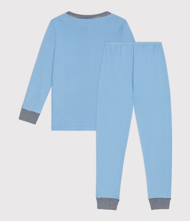 Pyjama enfant en coton col tunisien uni bleu clair