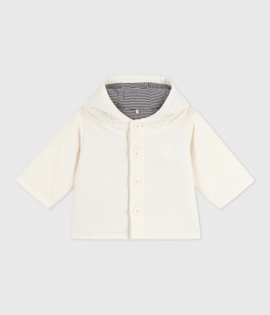 Veste bébé ouatinée en velours brodé et doublure milleraies écru MILK
