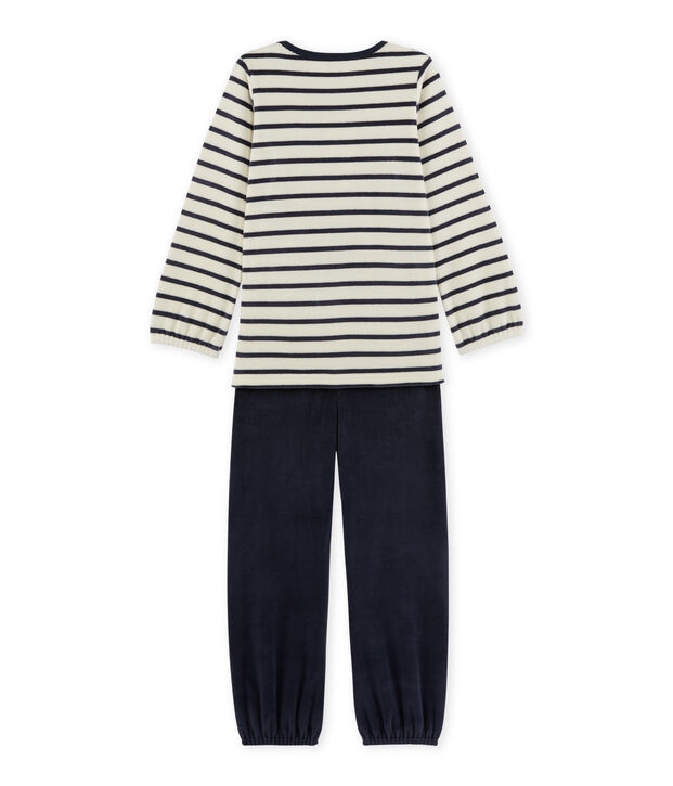 Meisjespyjama in boucl&eacute;fluweel wit/blauw