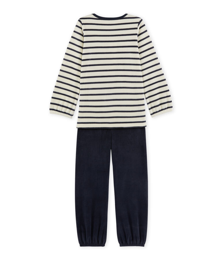 Meisjespyjama in boucl&eacute;fluweel wit/blauw