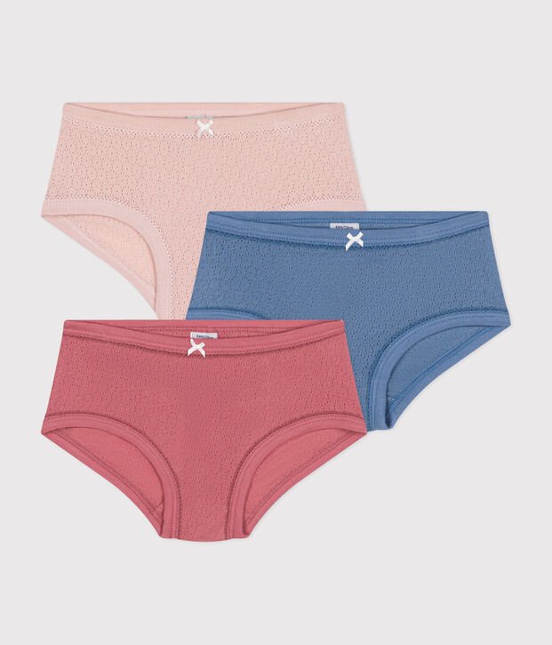 Lot de 3 culottes taille haute unies en coton ajour&eacute; enfant multicouleur