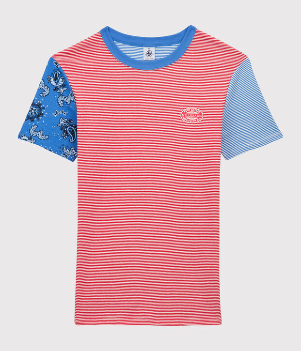 L'ICONIQUE, dames-T-shirt met ronde hals in biokatoen rood/multicouleur