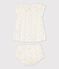 Robe manches courtes fruitée avec bloomer bébé fille en tubique chaine et trame en coton biologique blanc MARSHMALLOW/blanc MULTICO