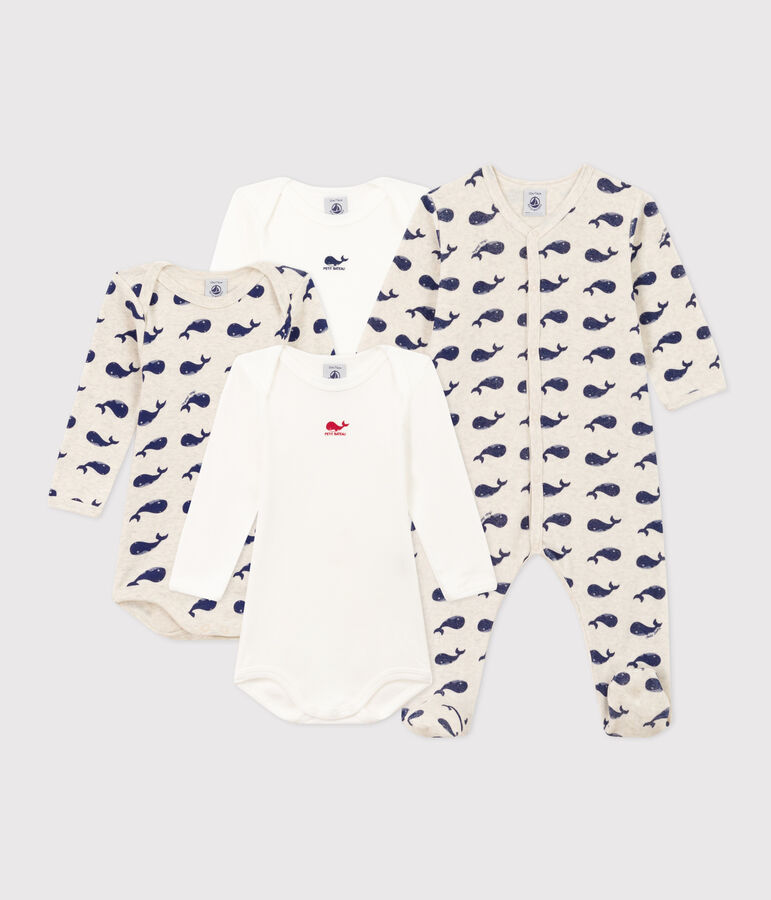Setje met 1 babypyjama en 3 body's met walvissenprint multicouleur