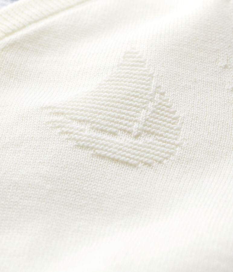 Cardigan en tricot jersey coton/lin b&eacute;b&eacute; gar&ccedil;on blanc MARSHMALLOW