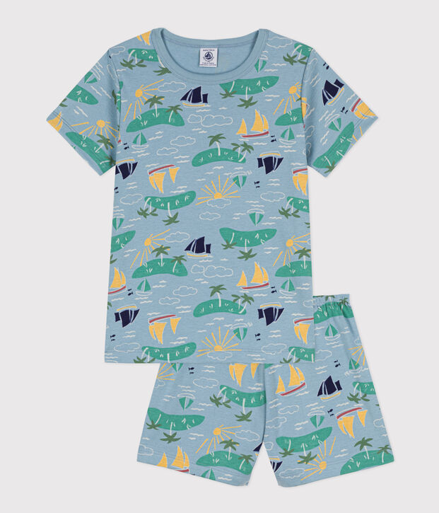 Katoenen ontdekkingspyjama voor kleine meisjes en jongens blauw/multicouleur