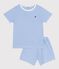 Korte katoenen kinderpyjama met streepjes blauw EDNA/wit MARSHMALLOW
