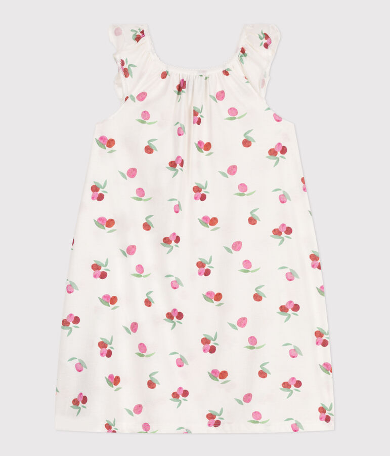 Chemise de nuit enfant en coton imprim&eacute; fruits blanc/multicouleur