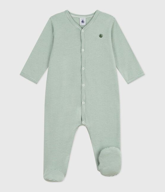 Katoenen babypyjama met milleraies-strepen SAULE/ MARSHMALLOW