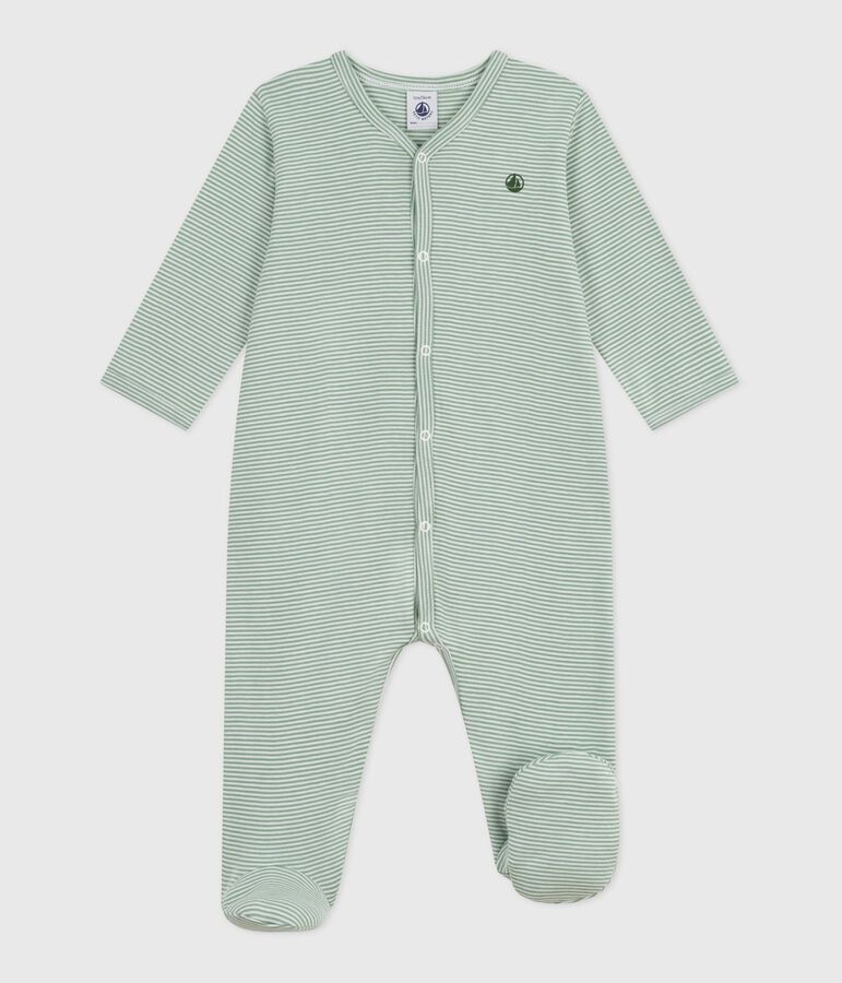 Katoenen babypyjama met milleraies-strepen groen/wit