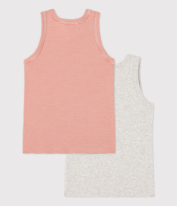 Set van 2 effen jongenshemdjes in katoen multicouleur