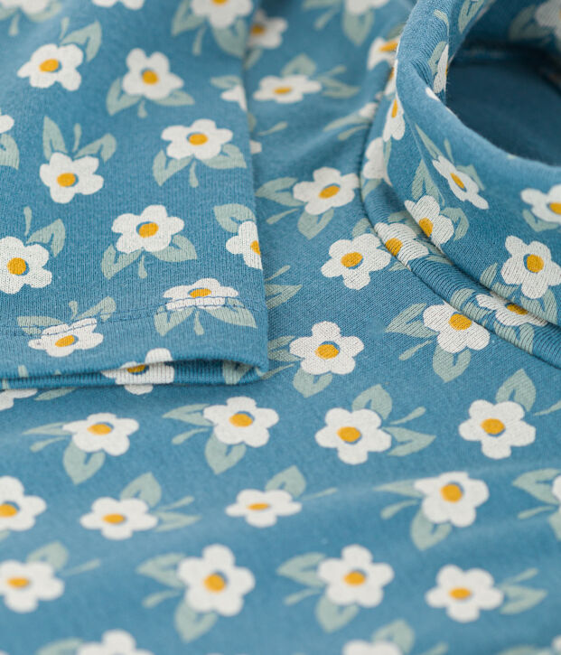 Sous-pull imprim&eacute; fleuri en coton enfant fille bleu/multicouleur
