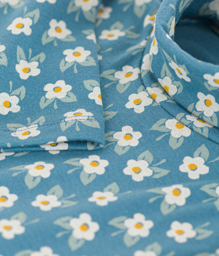 Sous-pull imprim&eacute; fleuri en coton enfant fille bleu/multicouleur