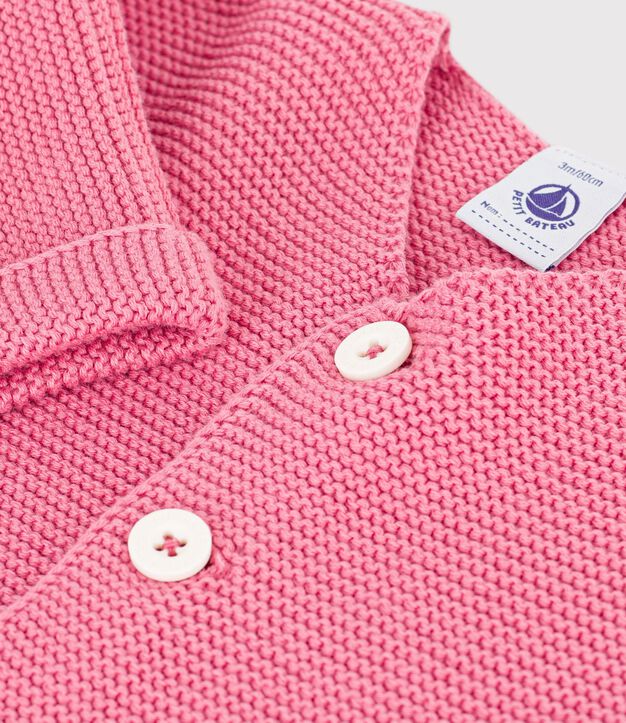 Cardigan b&eacute;b&eacute; tricot point mousse en coton uni rose