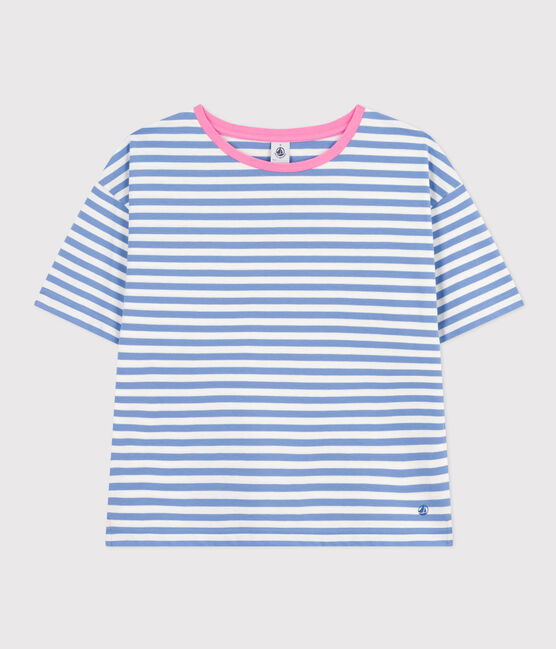 LE BOXY, gestreept T-shirt voor dames in katoen  GAULOISE/ MARSHMALLOW