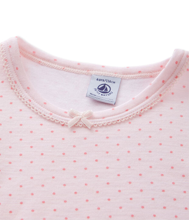 T-shirt fille en laine et coton rose/rose