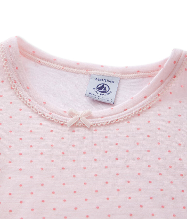 T-shirt fille en laine et coton rose/rose