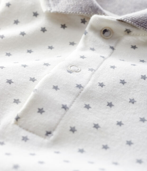Body manches longues col polo bébé blanc MARSHMALLOW/gris GRIS