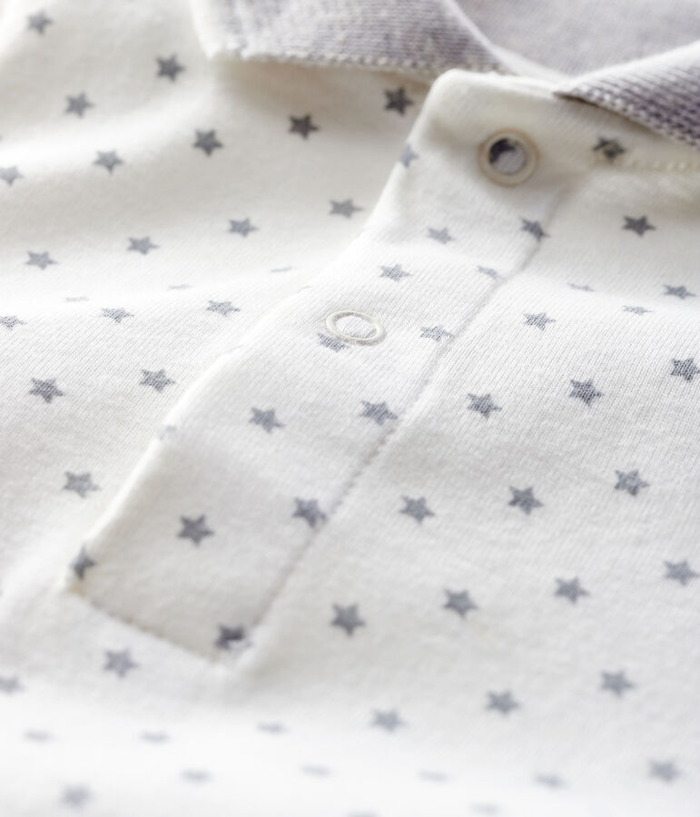 Body manches longues col polo b&eacute;b&eacute; blanc MARSHMALLOW/gris GRIS