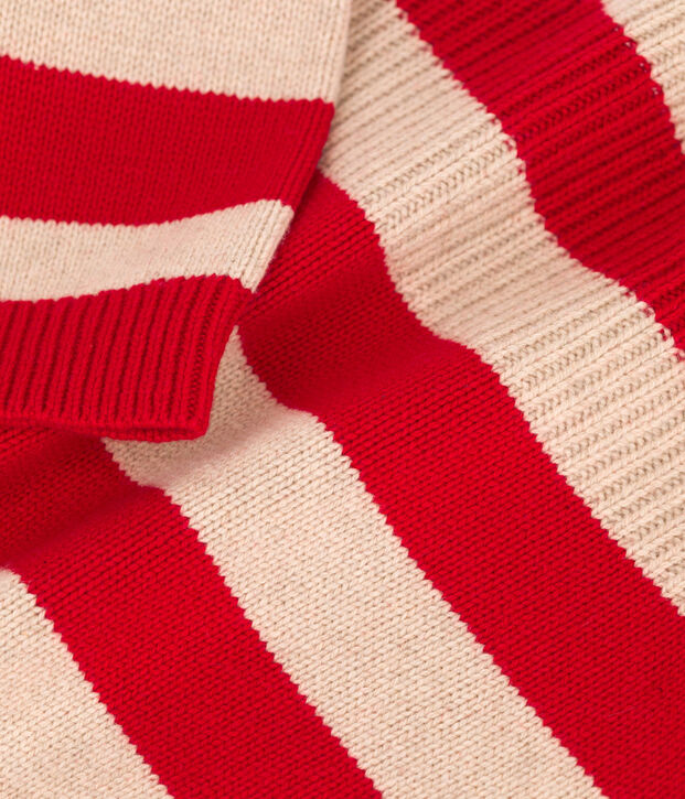Gestreepte jongenstrui in katoen en wol beige/rood