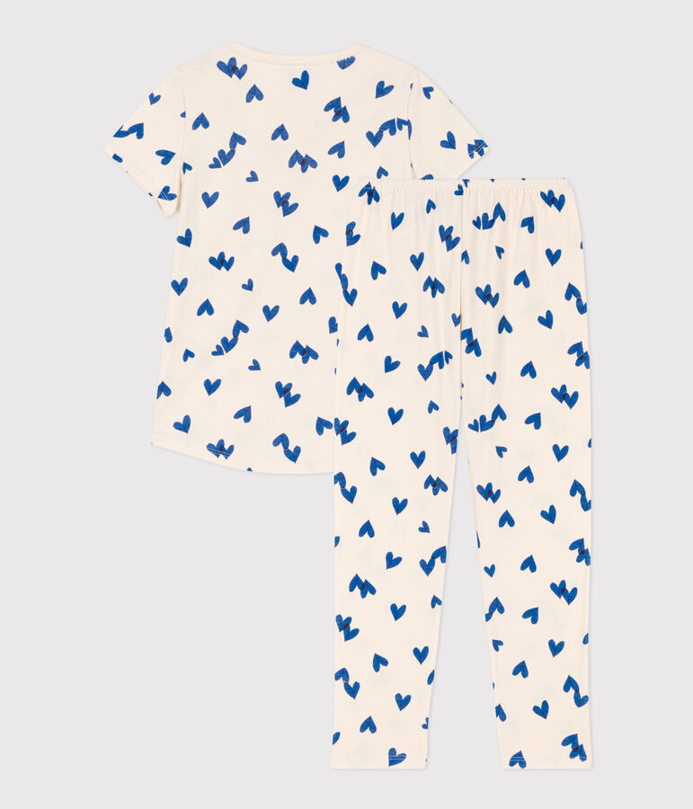 Meisjespyjama met korte mouwen in katoen ecru/multicouleur