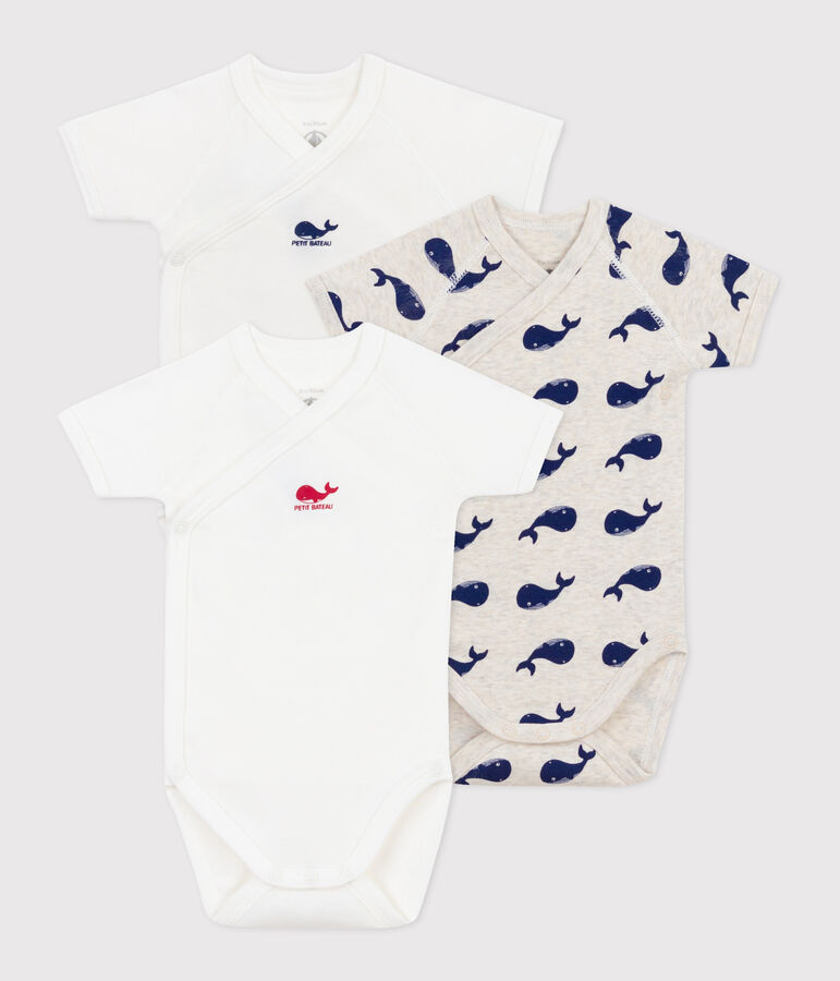 Lot de 3 bodies crois&eacute;s manches courtes en coton imprim&eacute; b&eacute;b&eacute; multicouleur