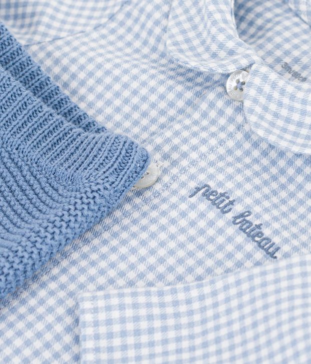 Katoenen babysetje met borduursel op de borst en vichyprint multicouleur