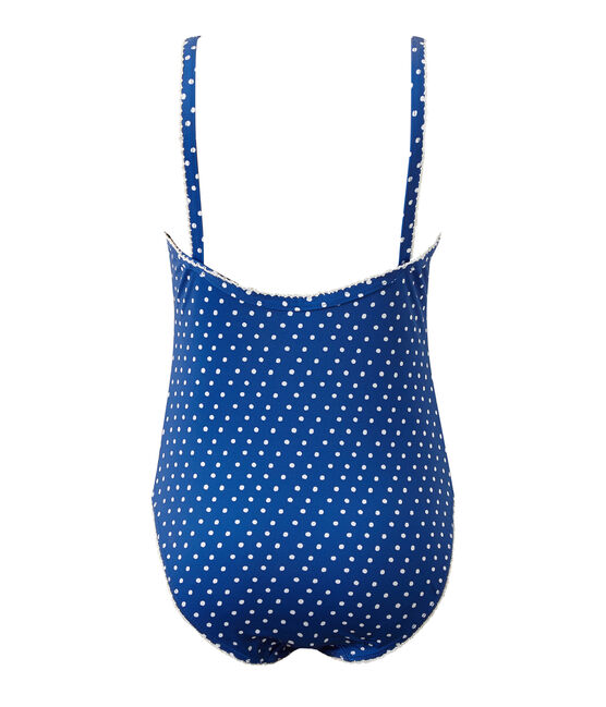 Maillot de bain fille 1 pièce à pois bleu PERSE/blanc MARSHMALLOW