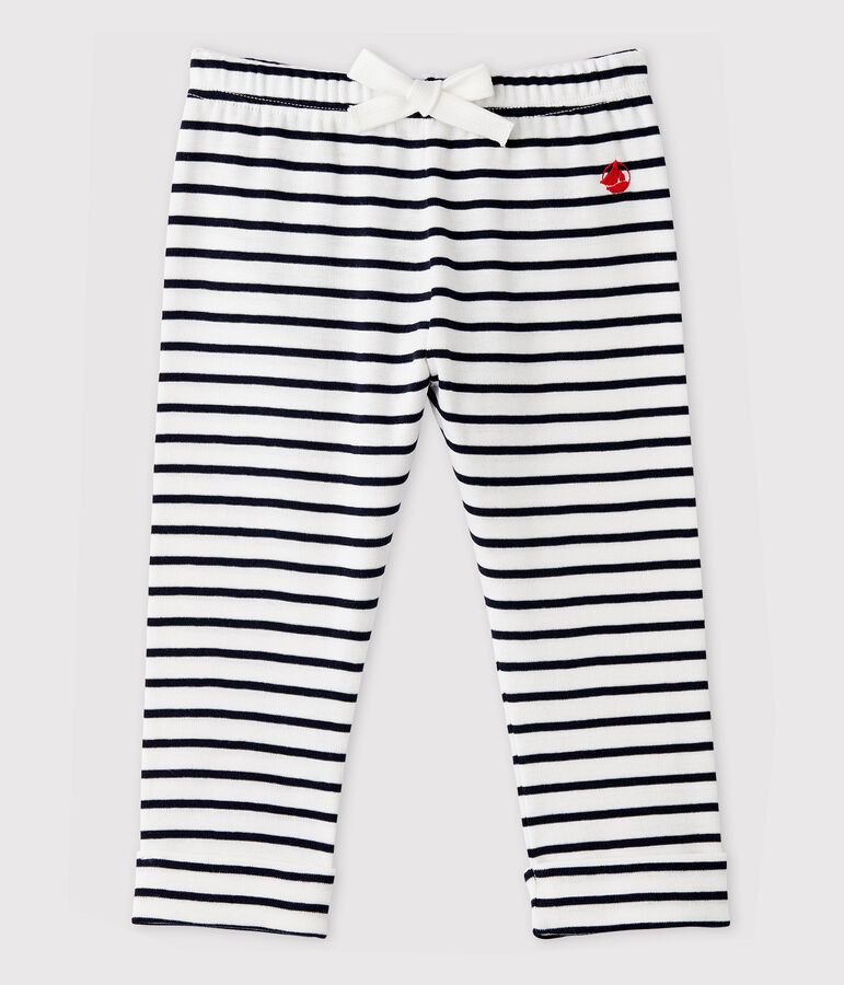 Katoenen broek voor babymeisjes / babyjongens wit/blauw