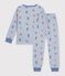 Kinderpyjama van fleece met skiprint blauw/multicouleur
