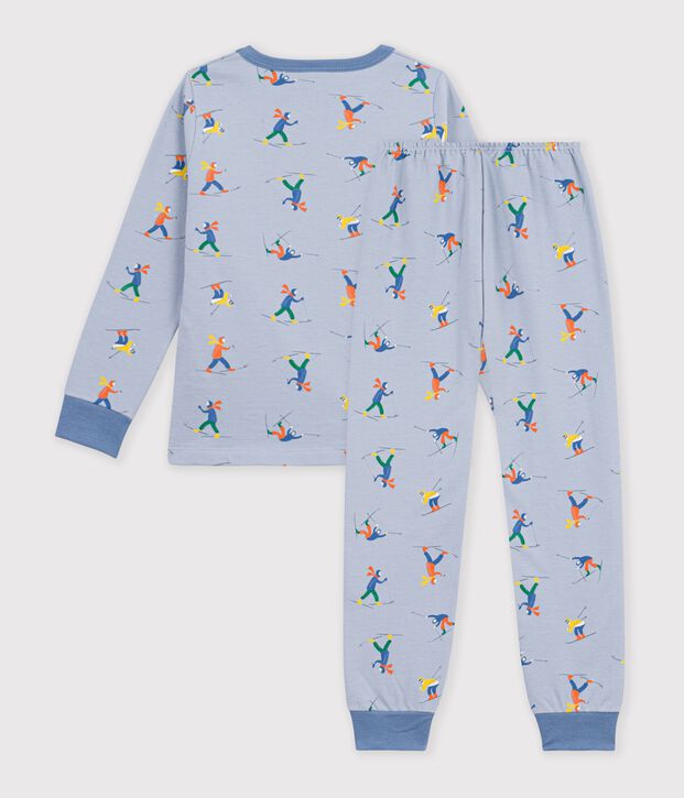 Kinderpyjama van fleece met skiprint blauw/multicouleur