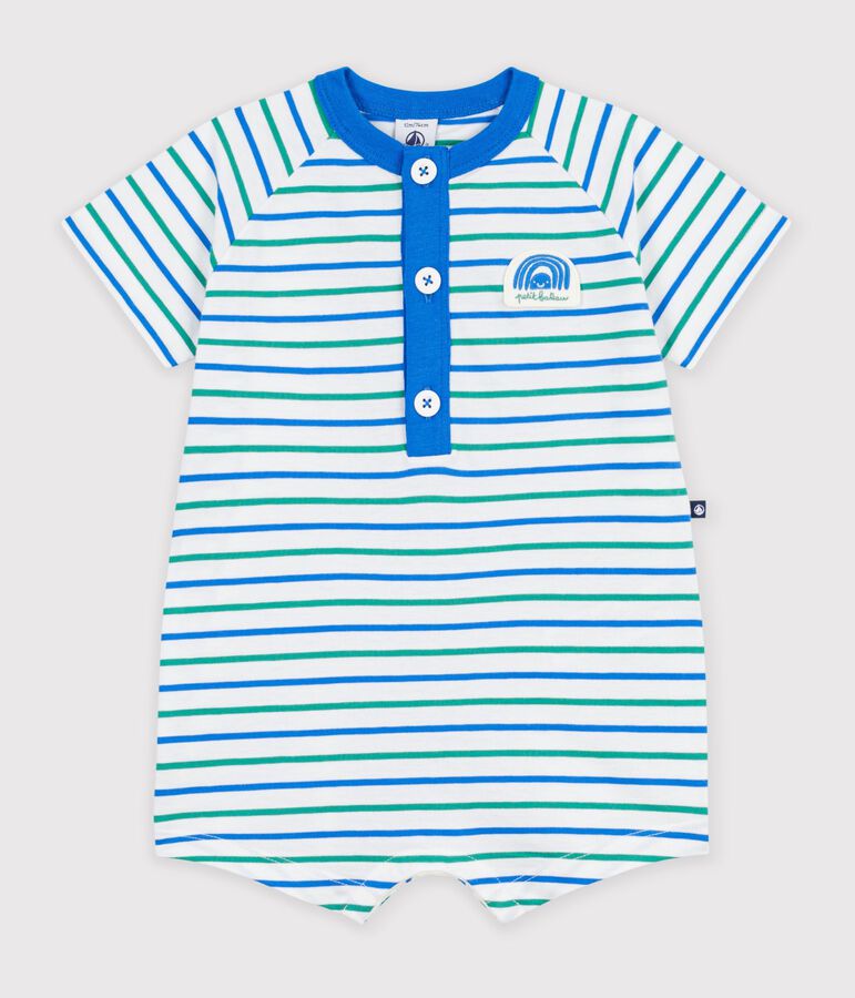 Combinaison courte b&eacute;b&eacute; en coton ray&eacute;e blanc/multicouleur