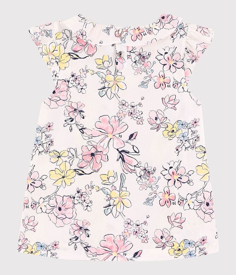 Blouse van popeline met korte mouwen voor meisjes wit MARSHMALLOW/wit MULTICO