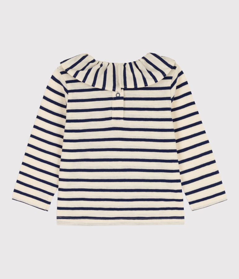 Babybloesje met lange mouwen van lichtje jersey ecru/blauw